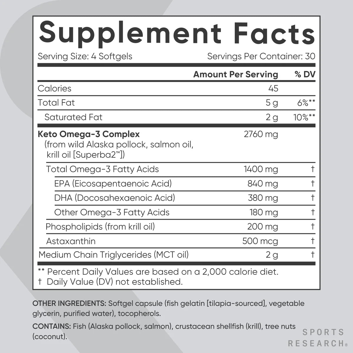 ® Keto Omega 1250Mg Fish Oil EPA DHA Astaxanthin Krill MCT Oil (120 Softgels)