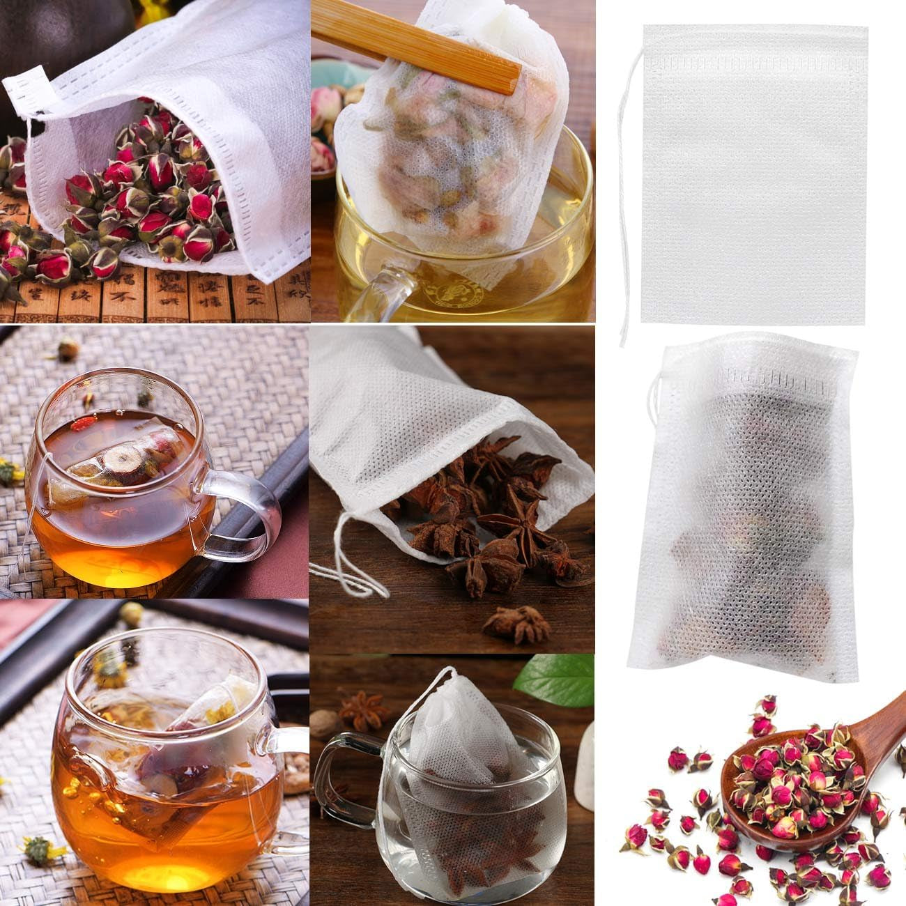 400Pcs Disposable Tea Filter Bags Empty Cotton Drawstring Seal Filter Tea Bags for Loose Leaf Teal(3.54 X 2.75 Inch)