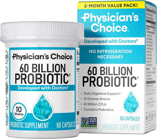 Physician's Choice Probiotics 60 Billion CFU - 10 Strains + Organic Prebiotics - Immune, Digestive & Gut Health - Supports Occasional Constipation, Diarrhea, Gas & Bloating - for Women & Men - 30ct