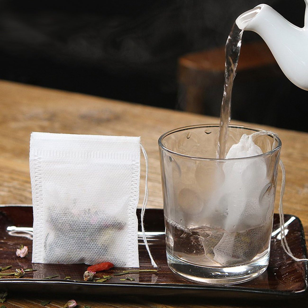 400Pcs Disposable Tea Filter Bags Empty Cotton Drawstring Seal Filter Tea Bags for Loose Leaf Teal（3.54 X 2.75 Inch）