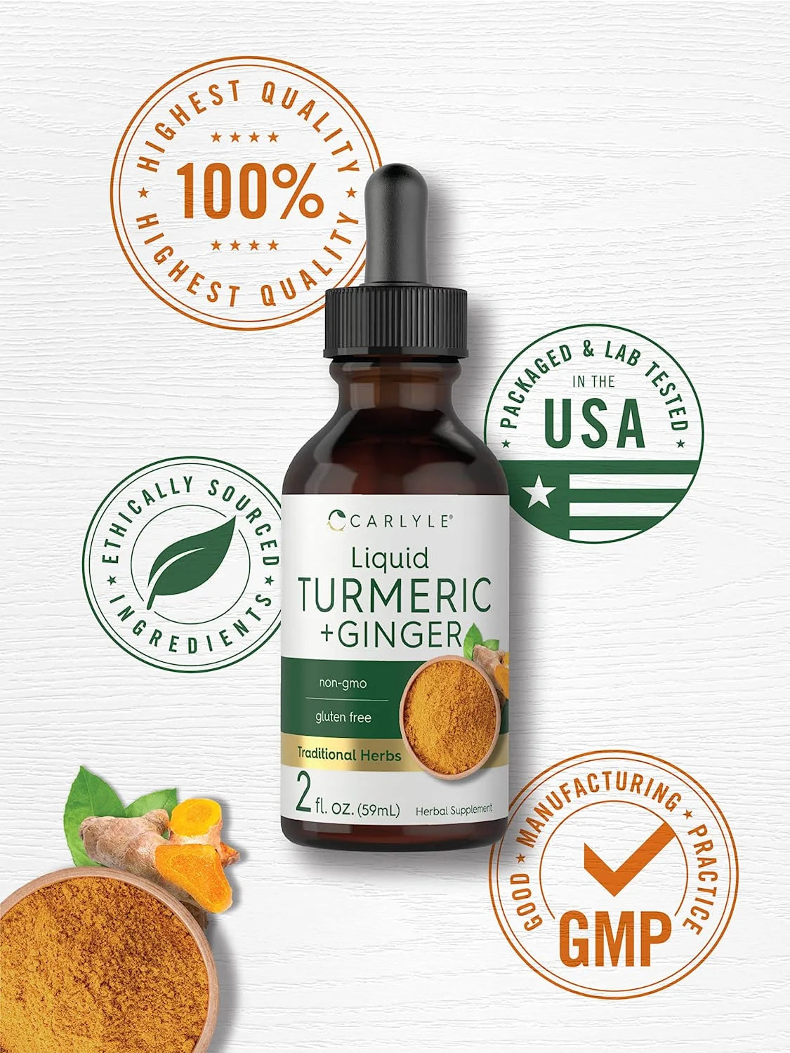 Liquid Turmeric and Ginger Supplement for Men and Women | 2 Fl Oz | with Black Pepper | by